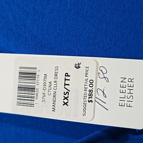 NEW Eileen Fisher Vibrant Blue Viscose Jersey Dress Pockets XXS - Picture 3 of 10